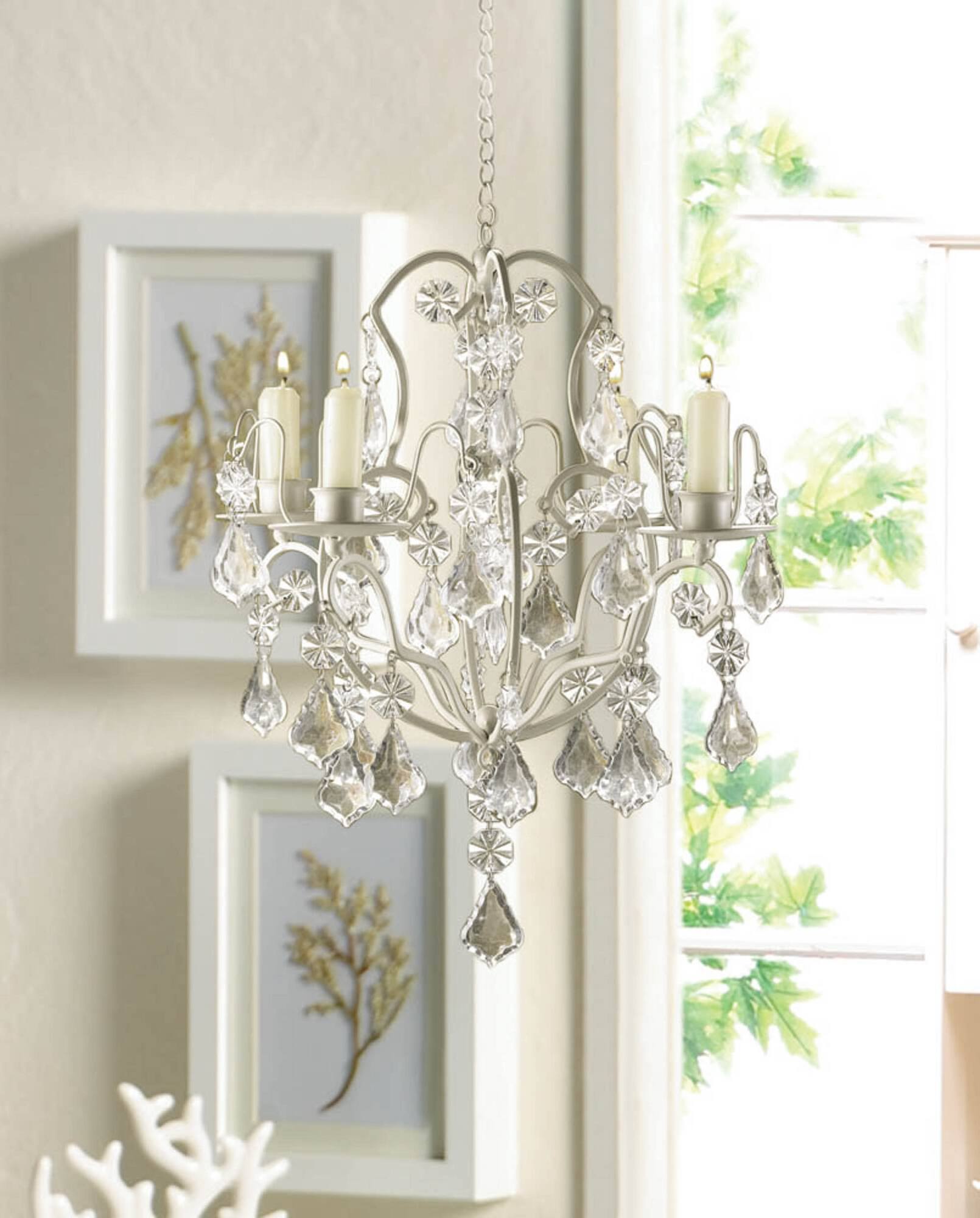 15" Ivory Baroque Candle Chandelier